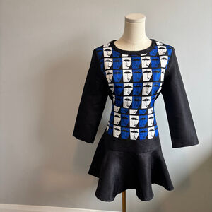 Umbrella Print Women's Drop Waist Ruffle Hem Dress Blue & Black